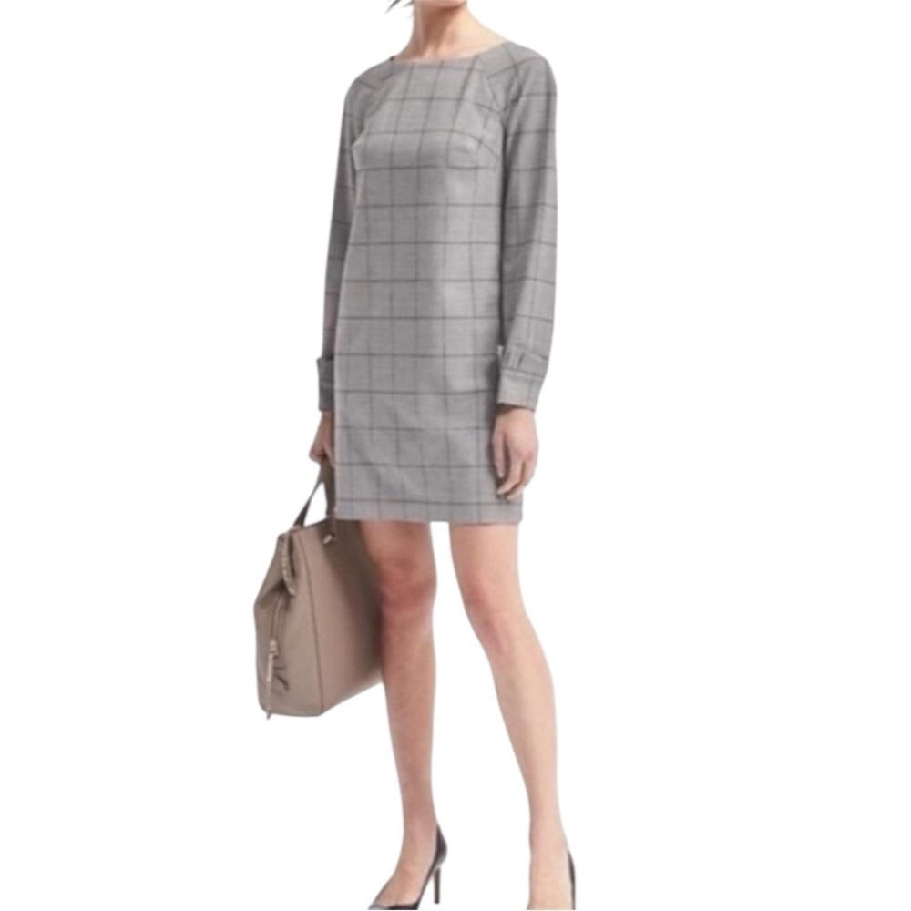 Banana Republic Gray Wool Blend Windowpane Sheath Dress Size 8